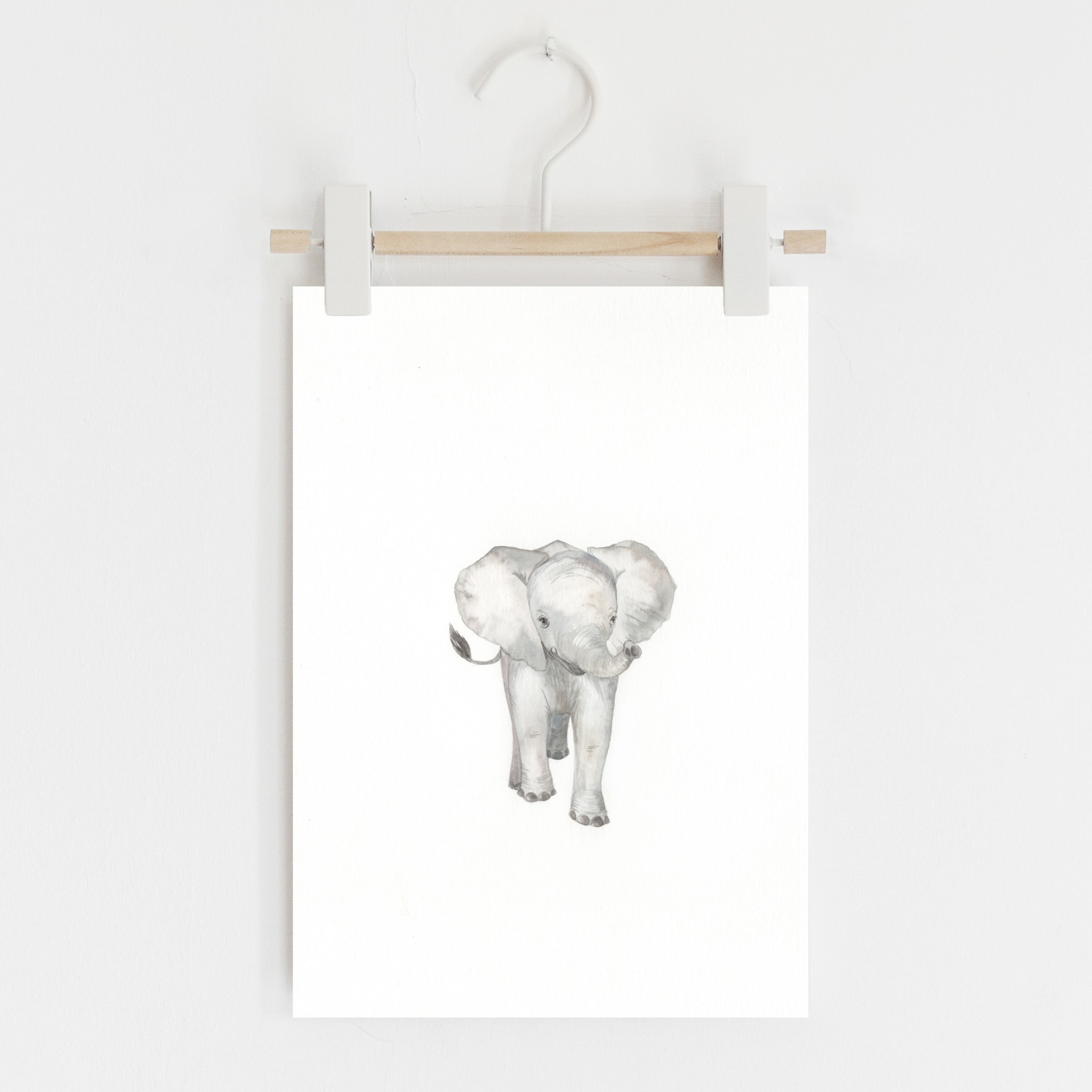 Nursery Safari Print Elephant, watercolour nursery safari print, hand painted elephant wall art UK