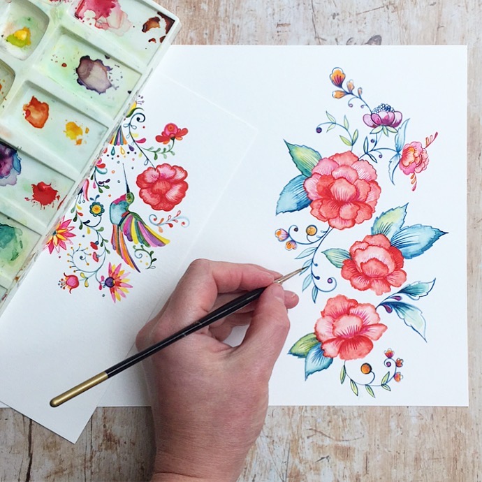 de Winton Paper co. Mexican folk art hand painted wedding stationery