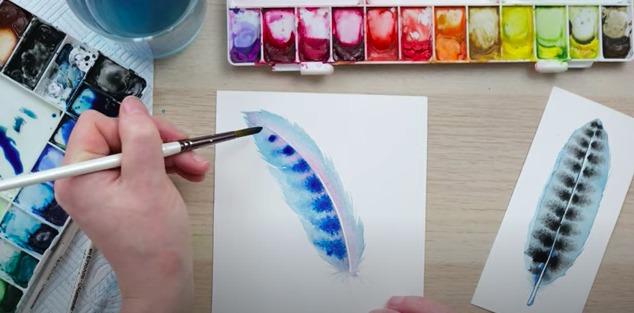 watercolour blending of a feather