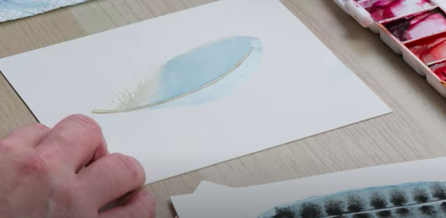Blending feathers and stems using watercolours