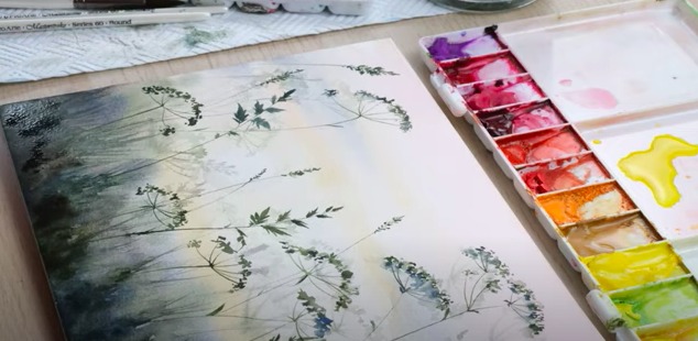 defining watercolour using rigger brush