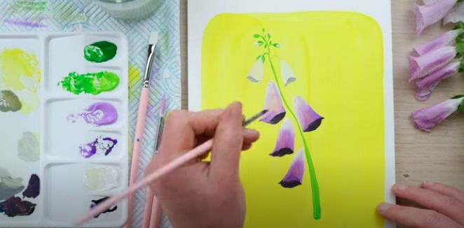 painting a flower using gouache