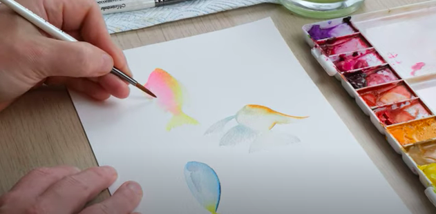adding detail to watercolour fish
