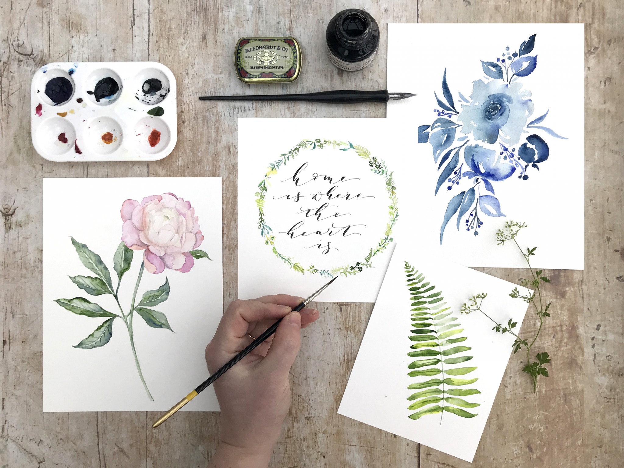 Watercolour and calligraphy at River cottage