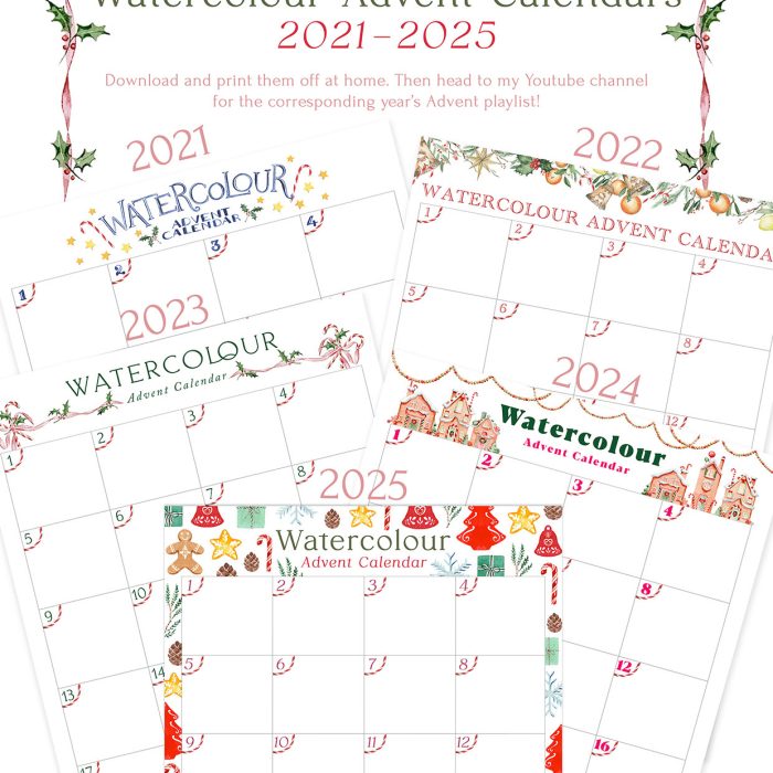 Watercolour Advent Calendar Bundle - Past Years Collection! (Digital Download)