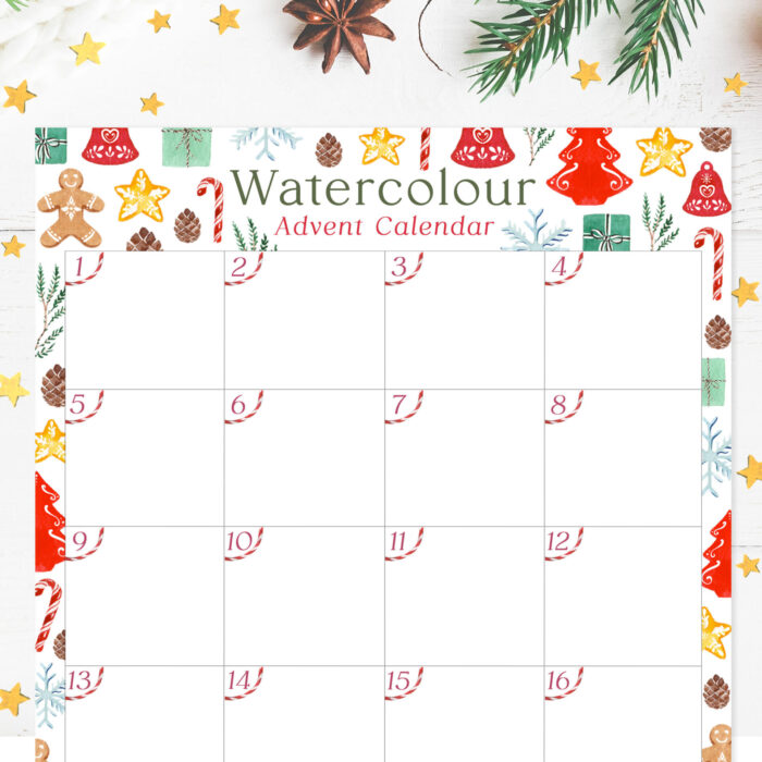 Watercolour 2025 Advent Calendar Digital Download