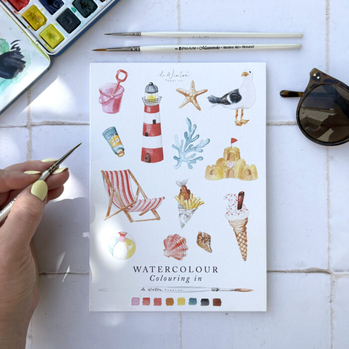Seaside Strokes: A Beach-Themed Watercolour Colouring Book for Beginners