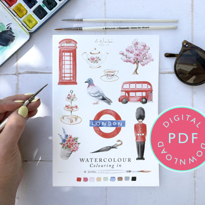 Lovely London: A Watercolour Colouring Book for Beginners Digital Download