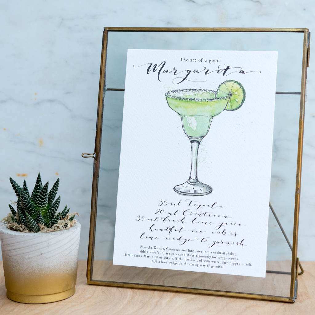 margarita cocktail print, cocktail illustration, cocktail art print, hand painted wall art
