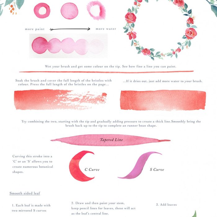 watercolour simple wreath worksheet, watercolour tutorial, learn to paint worksheet,