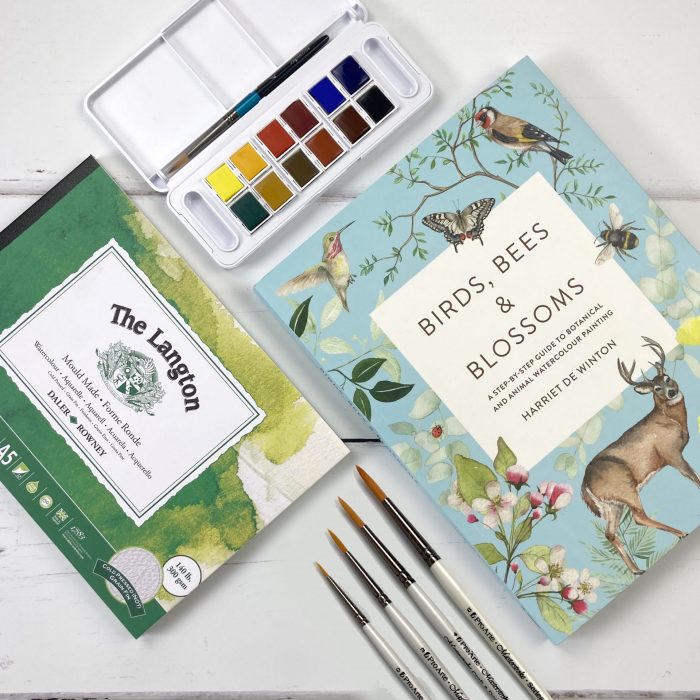 novice watercolour kit with birds bees and blossoms