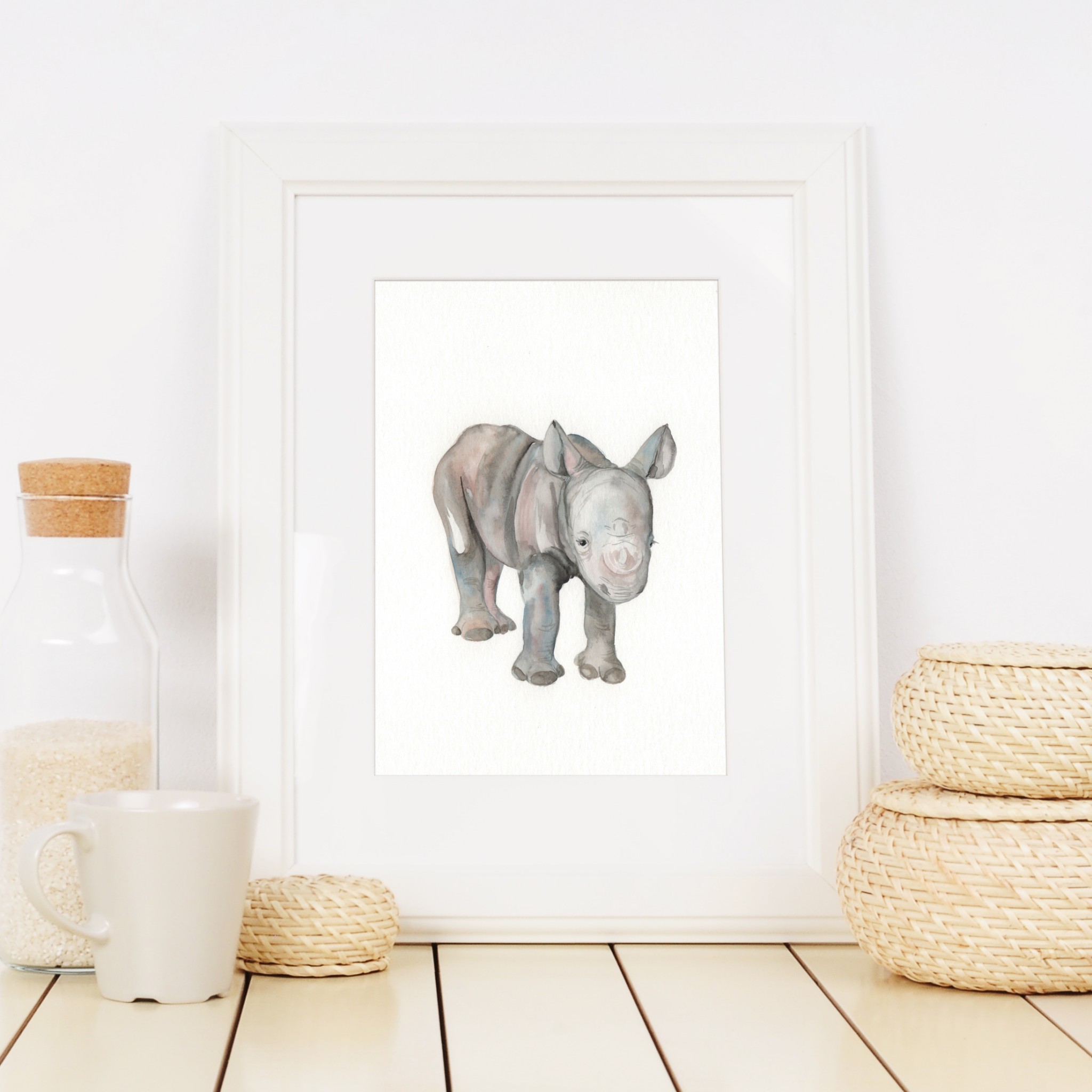 watercolour safari prints, nursery safari prints, nursery wildlife prints, wildlife art work, rhino print, safari decor,