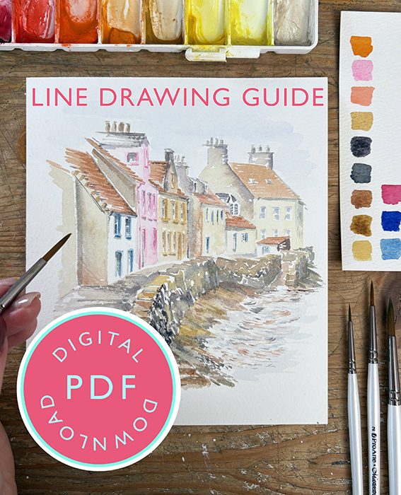 Seaside Town line drawing Youtube 16th June Tutorial Line Drawing Guide (Digital Download)