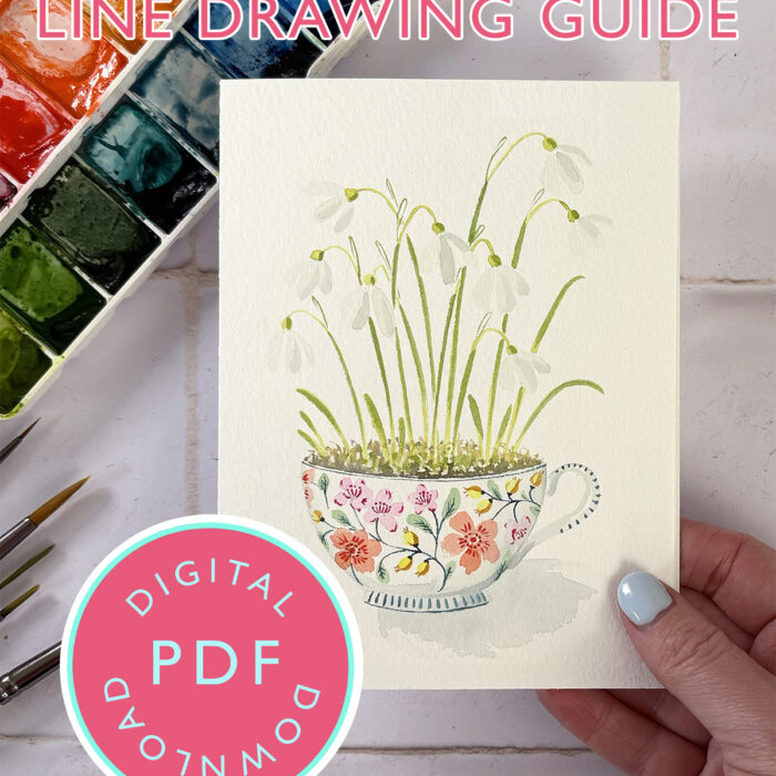 SnowDrops in a Teacup Youtube 3rd March Tutorial Line Drawing Guide (Digital Download)