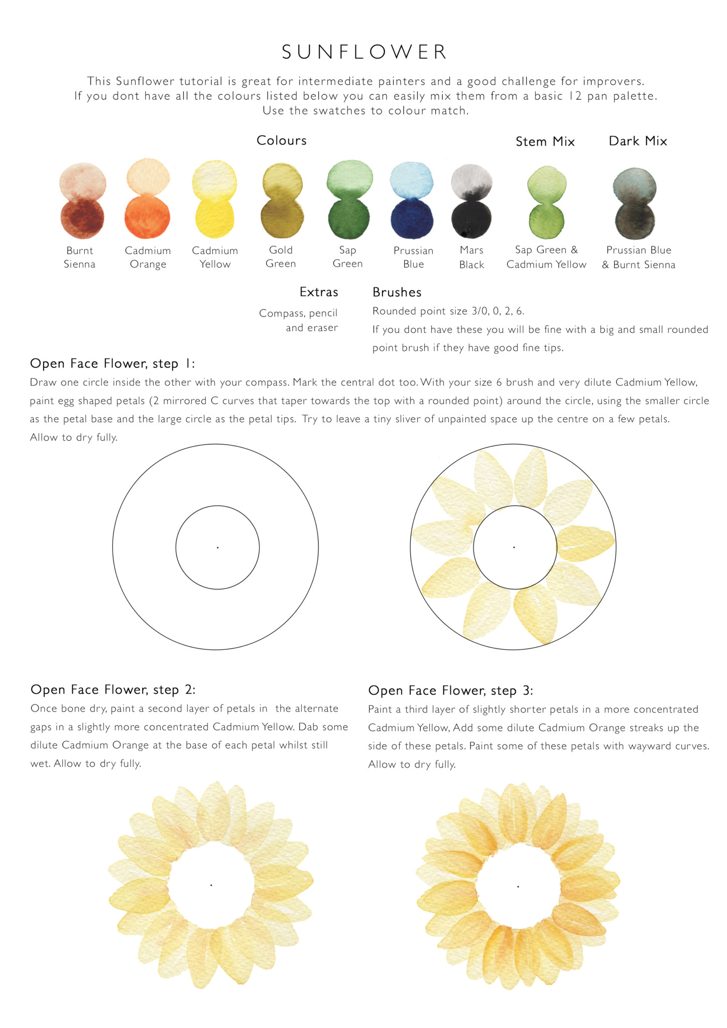 Watercolour Sunflower Tutorial PDF, sunflower tutorial, learn to paint sunflowers, watercolour sunflowers, digital download, watercolour tutorial, pdf download, floral watercolour tutorial