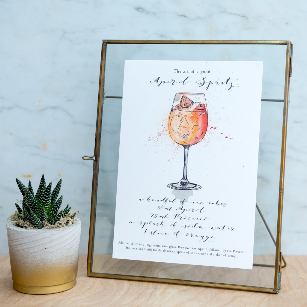 Aperol Spritz Cocktail print, house warming aperol spritz gift, alcohol glass art print, watercolour art print cocktail