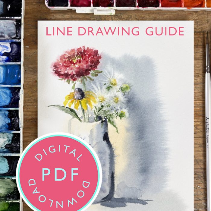 Wet on Wet Vase of Flowers line drawing Youtube 10th September Tutorial Line Drawing Guide (Digital Download)